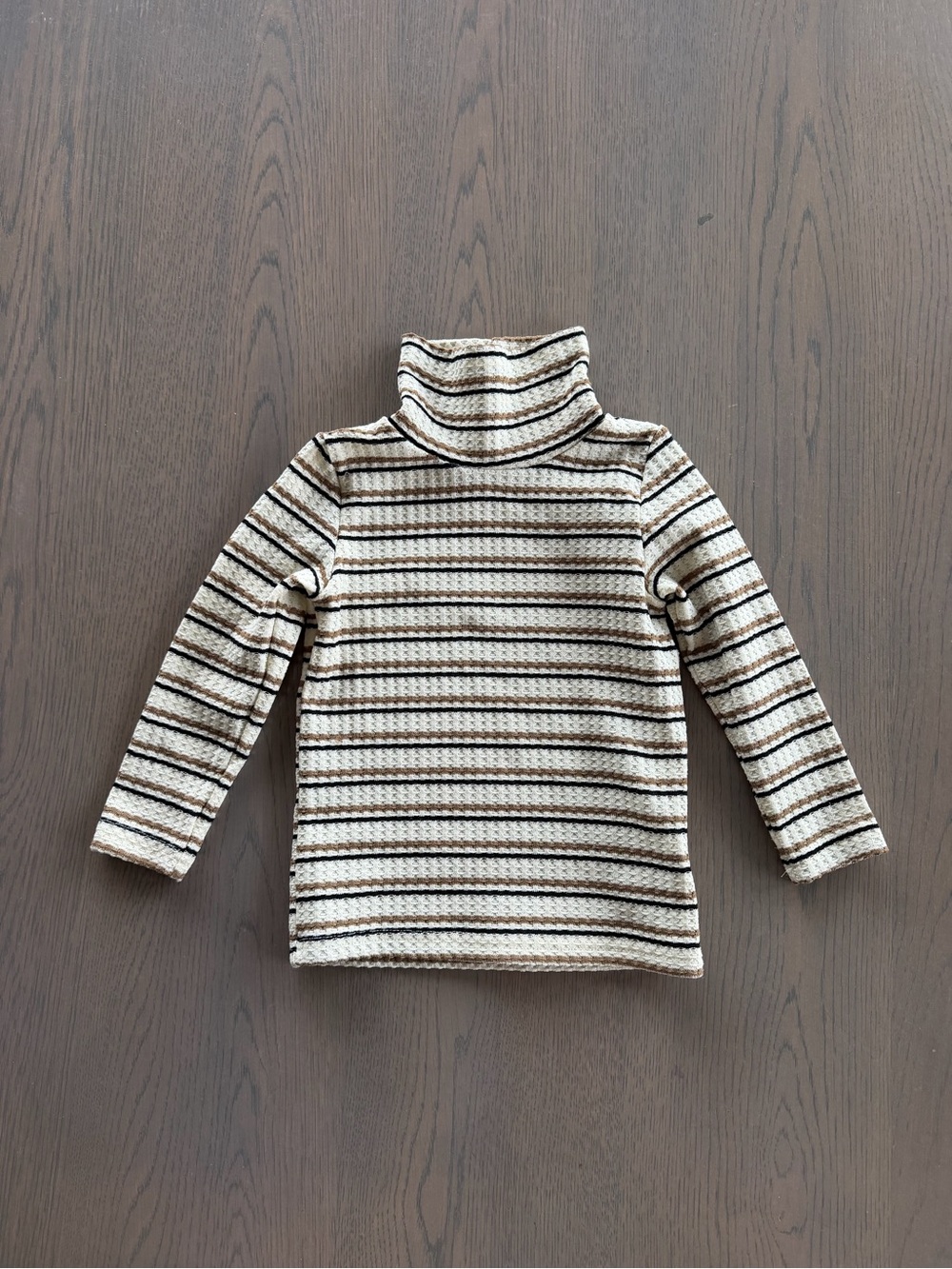 SHEIN Cream, Brown & Black Striped Turtleneck Top